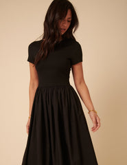 Black Short Sleeve A-line Sarah Midi Dress