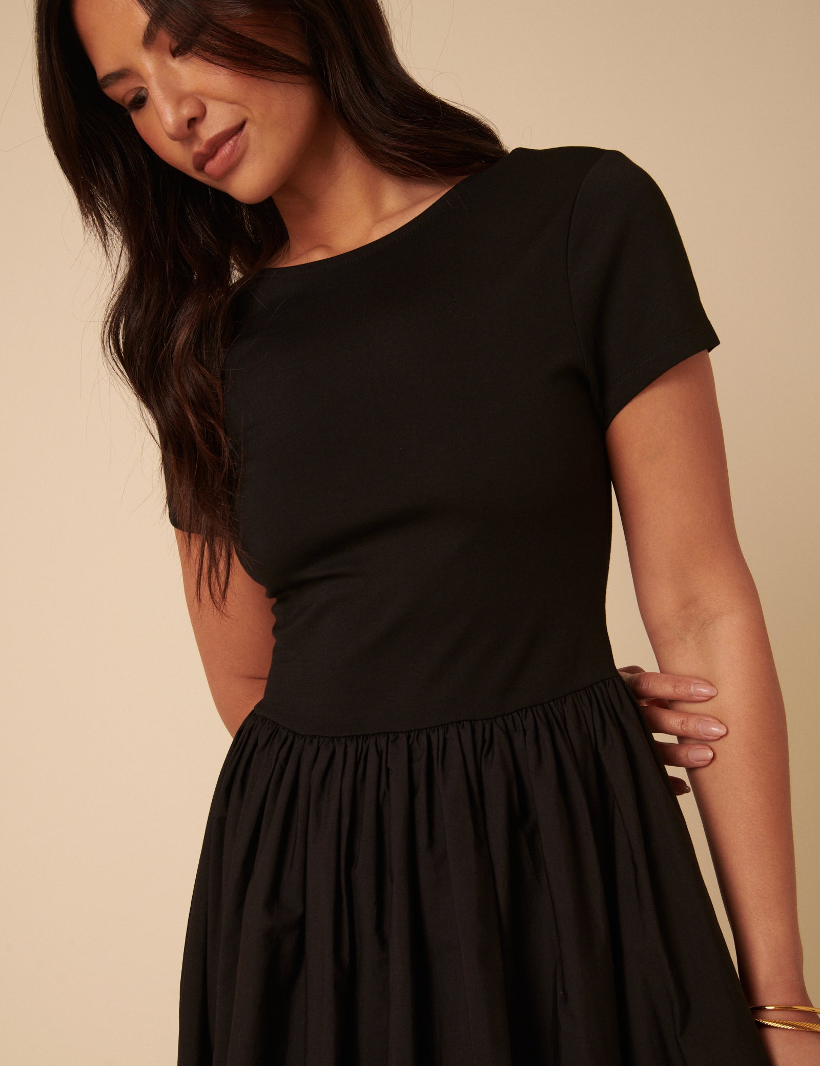 Black Short Sleeve A-line Sarah Midi Dress