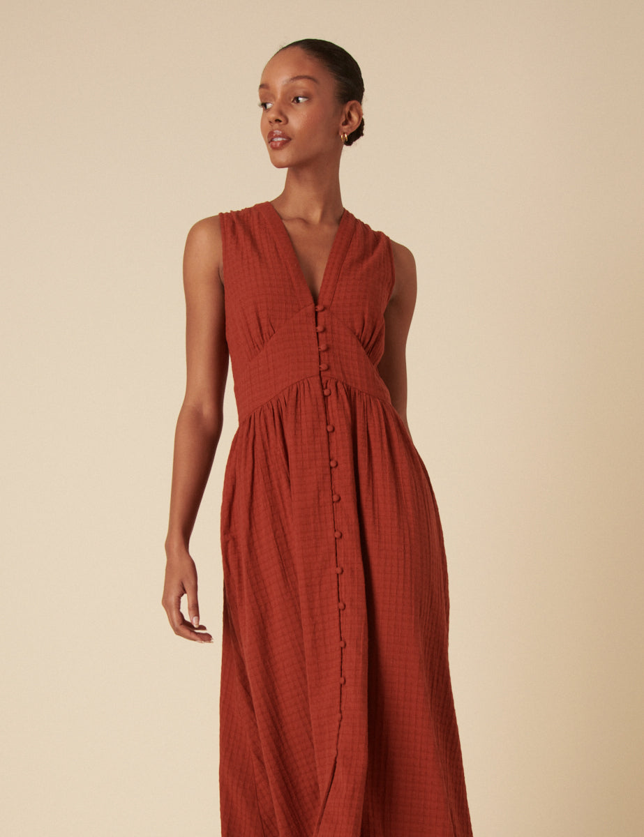 Burnt Orange Sleeveless Starlight Midi Dress