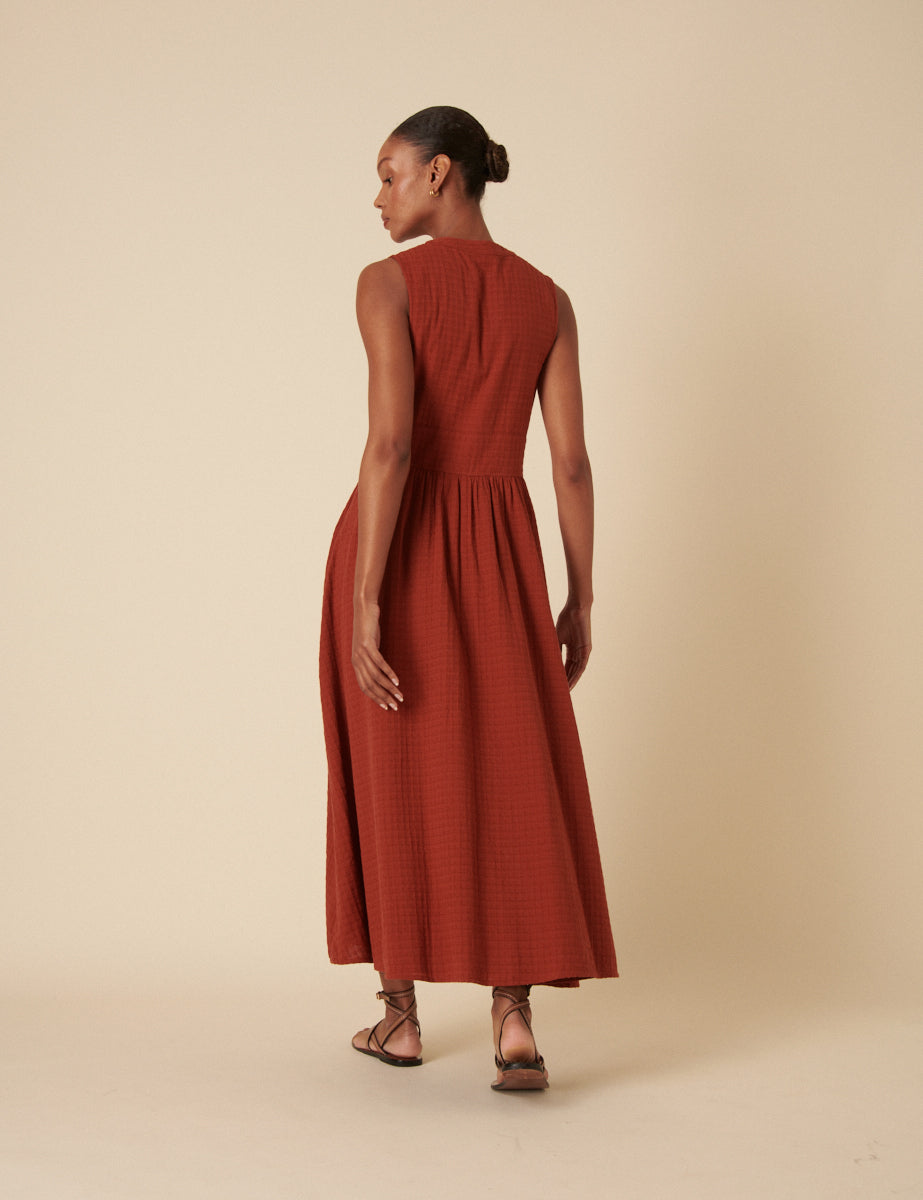 Burnt Orange Sleeveless Starlight Midi Dress