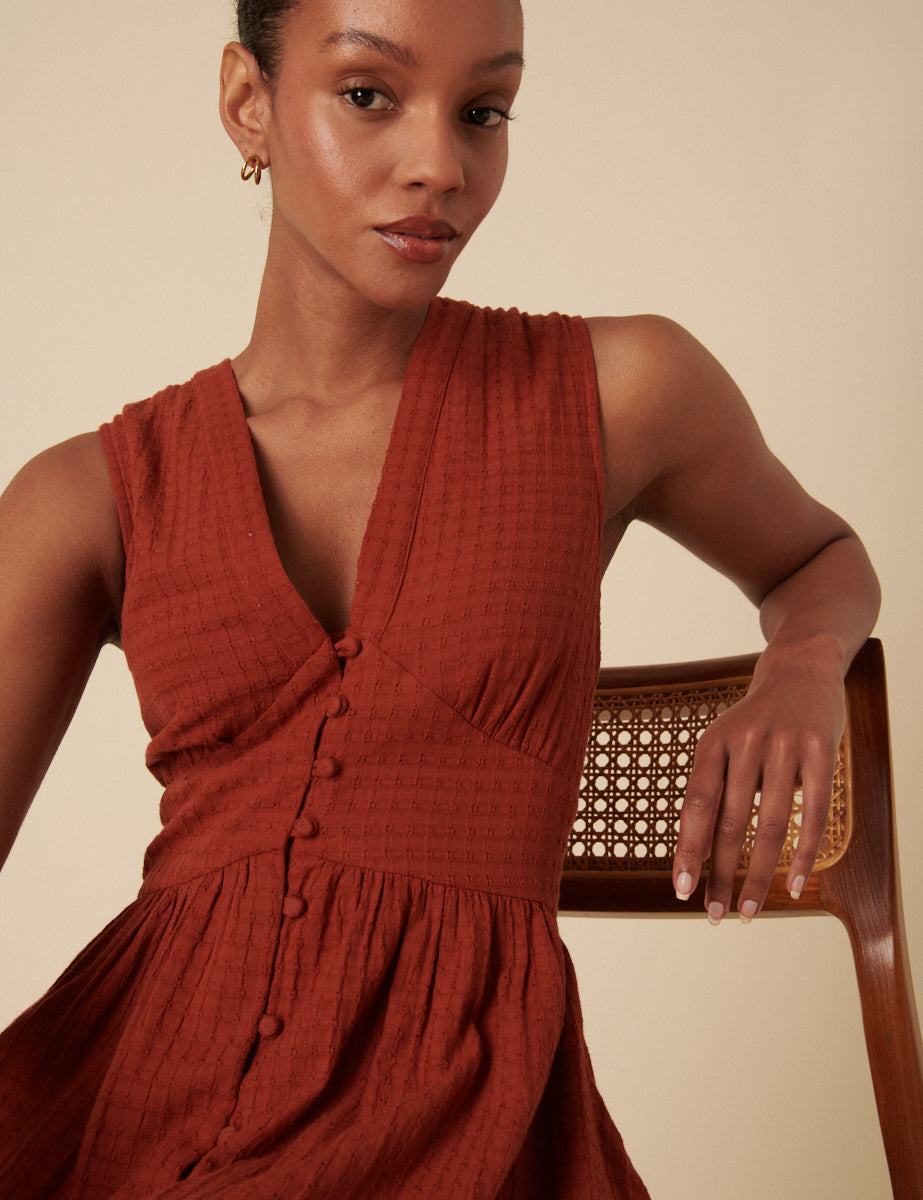 Burnt Orange Sleeveless Starlight Midi Dress