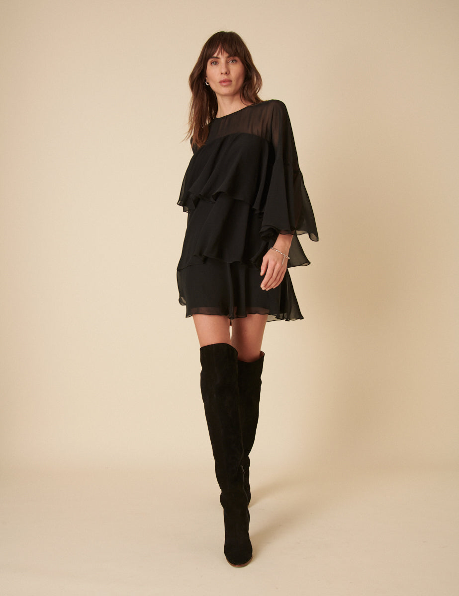 Black Ruffled Ret Mini Dress