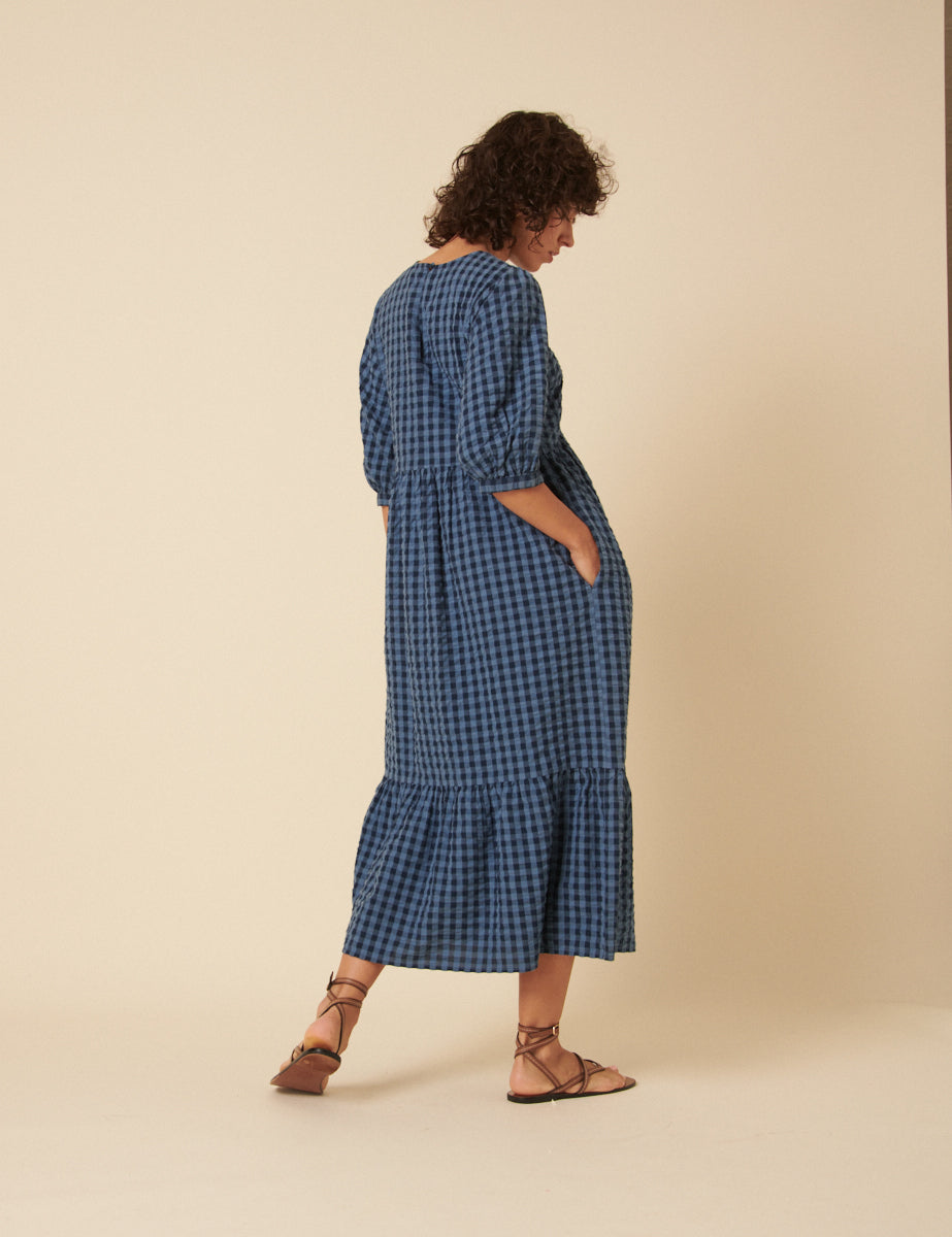 Blue Gingham Smock Rachel Midi Dress