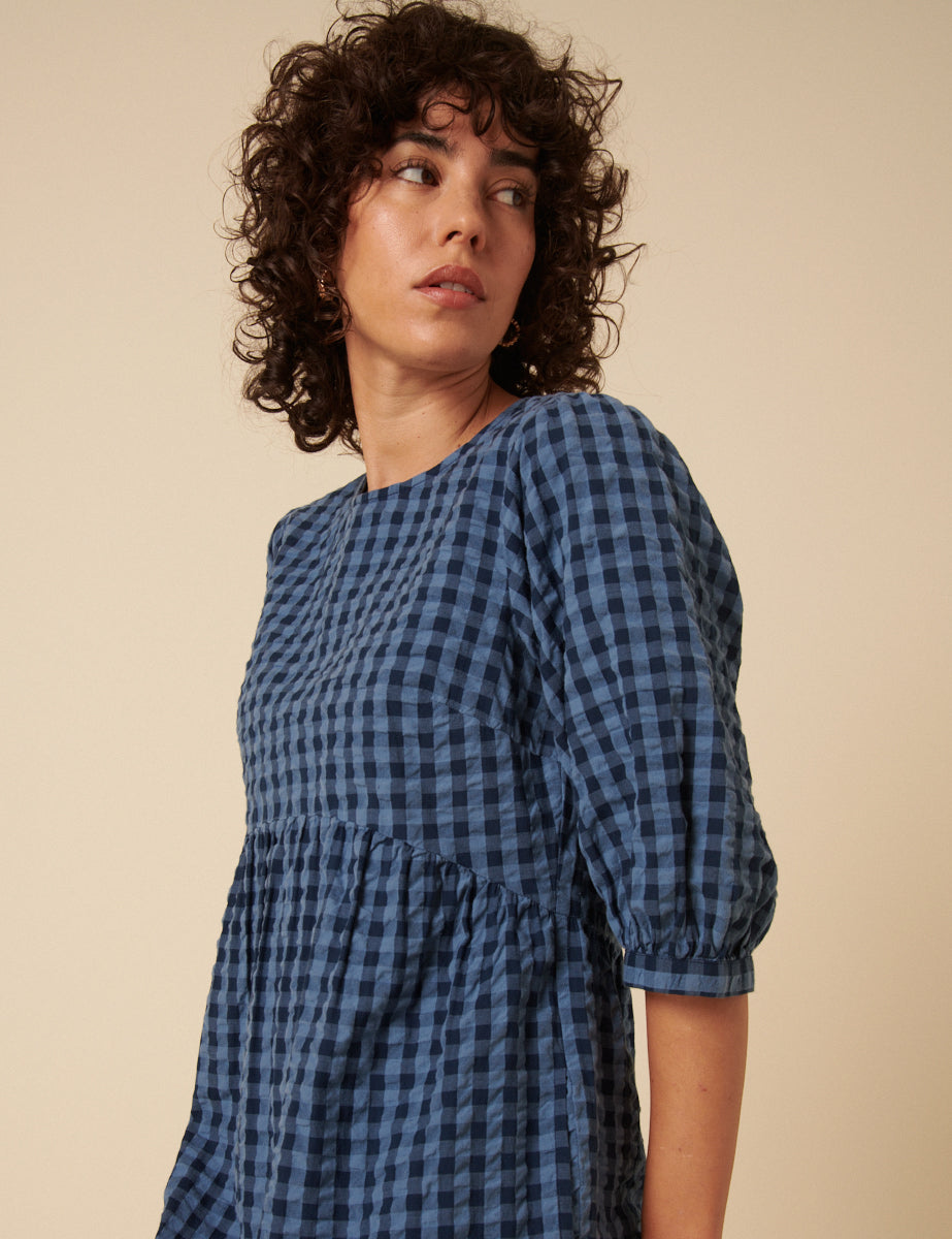 Blue Gingham Smock Rachel Midi Dress
