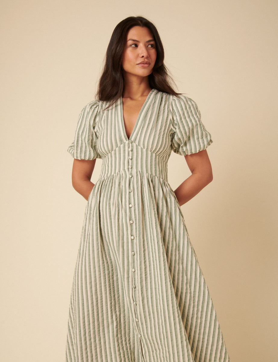Green Pinstriped Starlight Midi Dress
