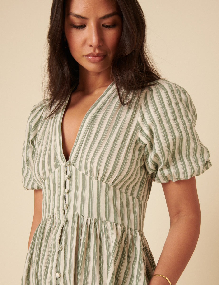 Green Pinstriped Starlight Midi Dress