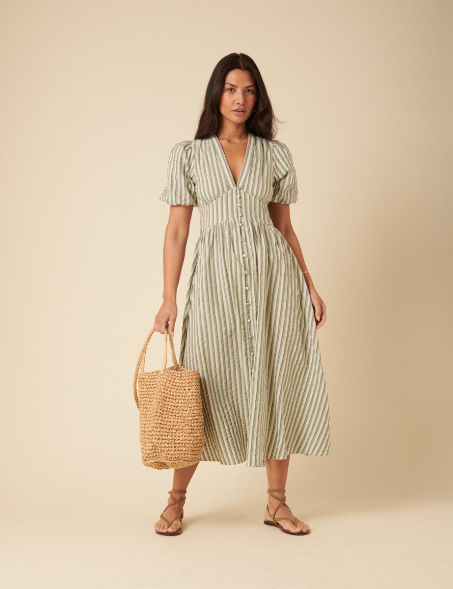 Green Pinstriped Starlight Midi Dress