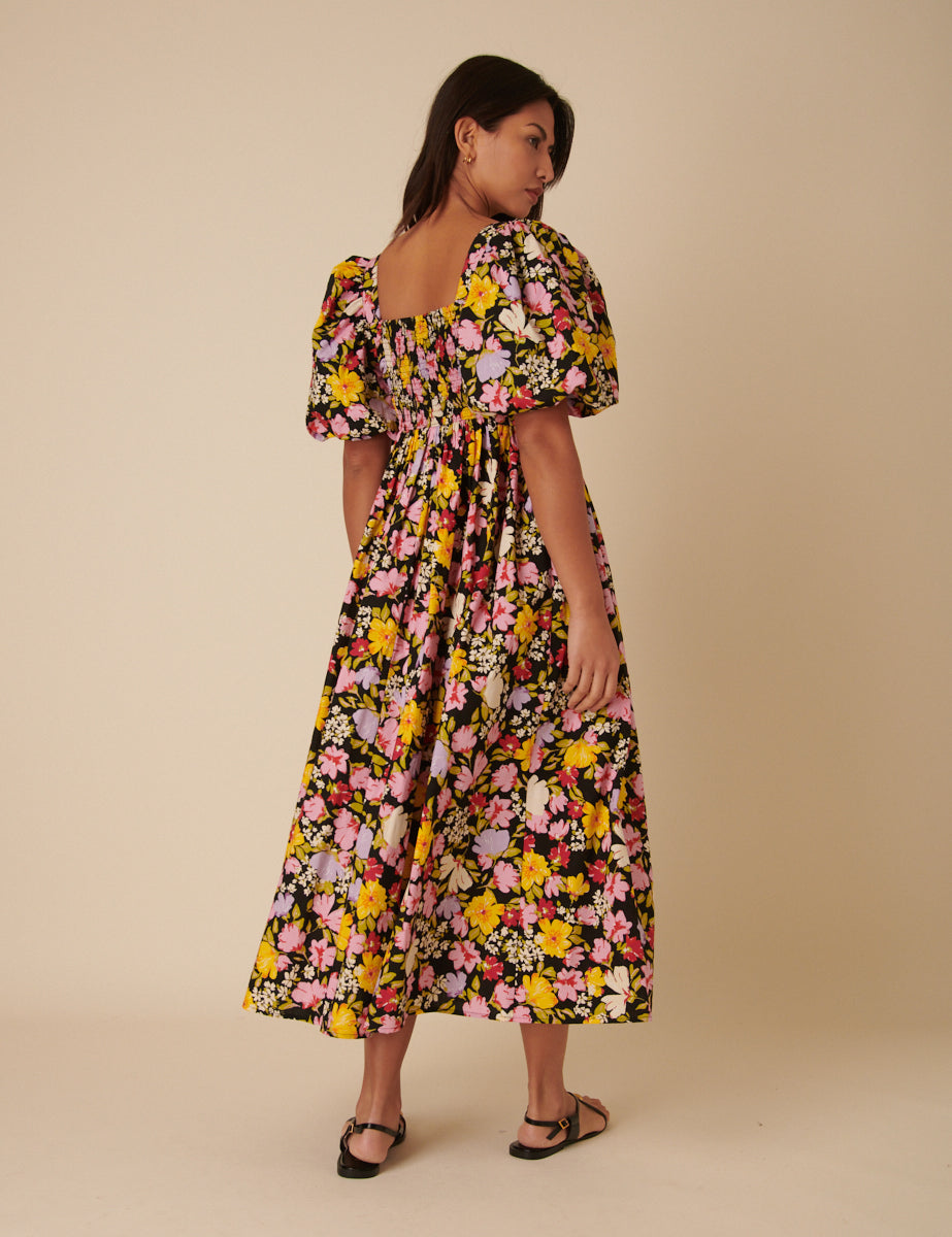 Black Floral Nova Midi Dress