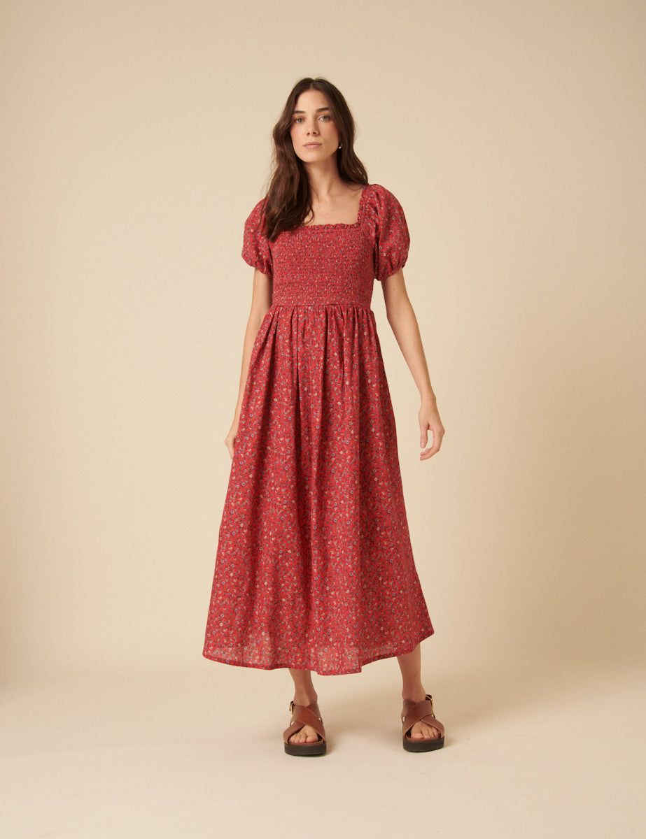 Red Ditsy Floral Tasmin Midi Dress