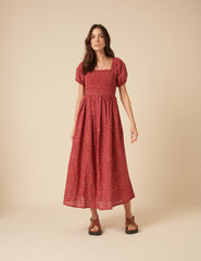 Red Ditsy Floral Tasmin Midi Dress