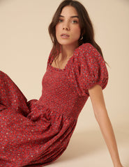 Red Ditsy Floral Tasmin Midi Dress