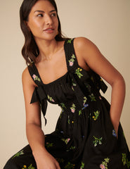Black Floral Embroidered Dallas Midi Dress
