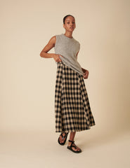 Black And Beige Check Cedar Midi Dress
