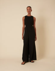 Black Shirred Jumpsuit