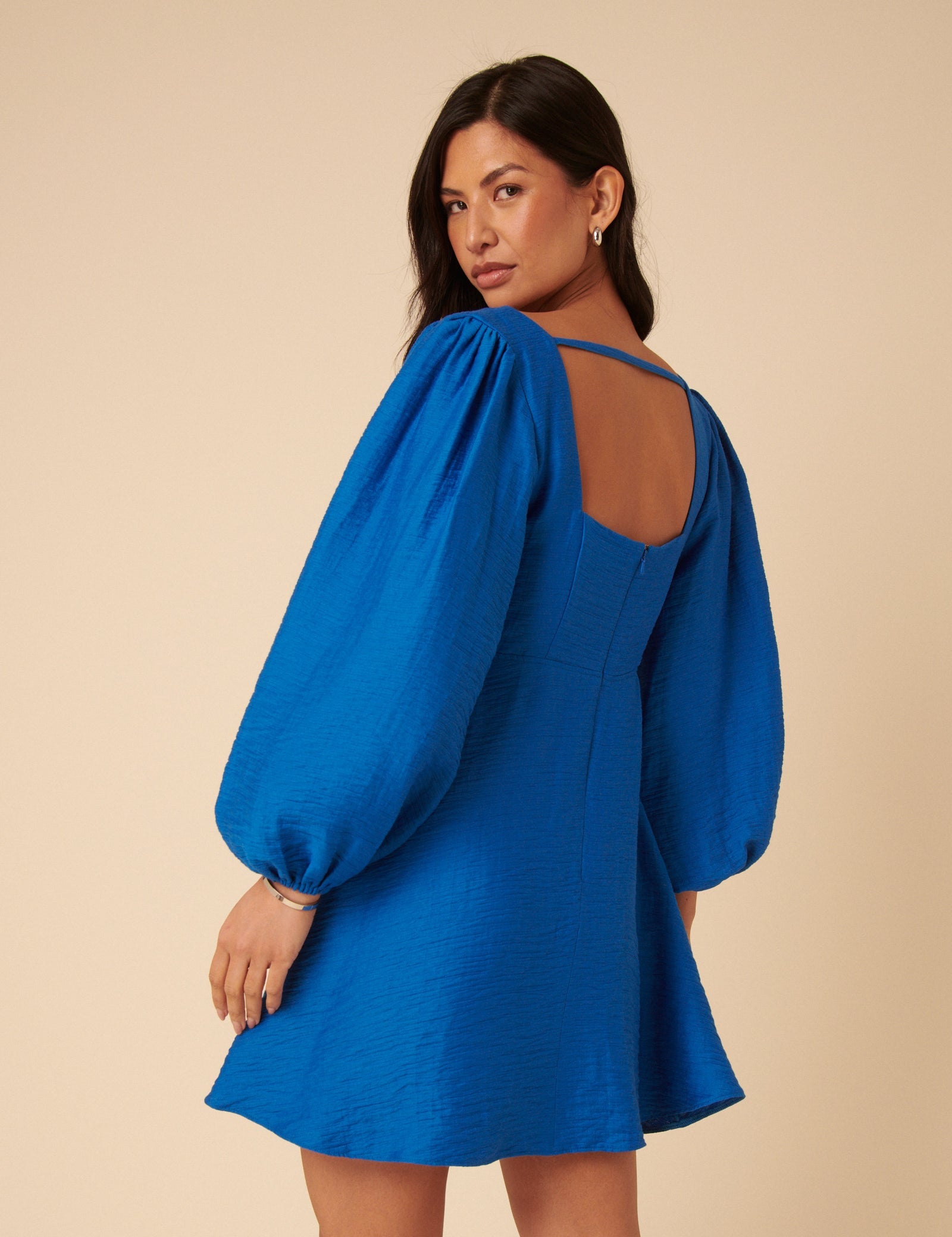 Blue Balloon Sleeve Loredana Mini Dress