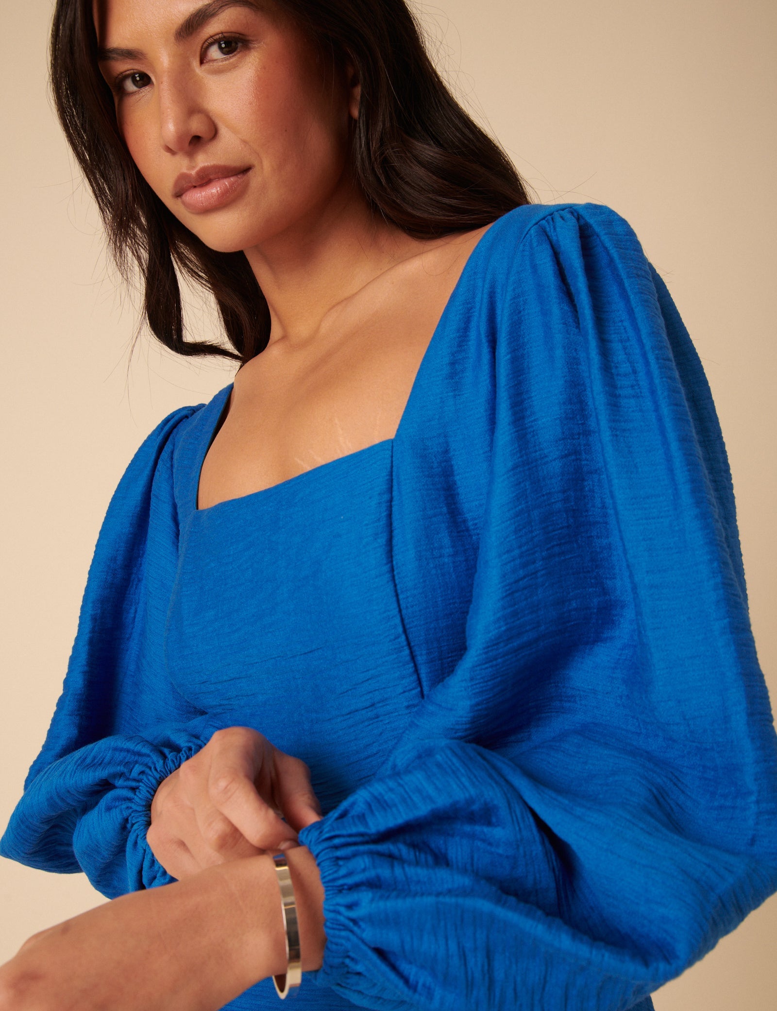 Blue Balloon Sleeve Loredana Mini Dress