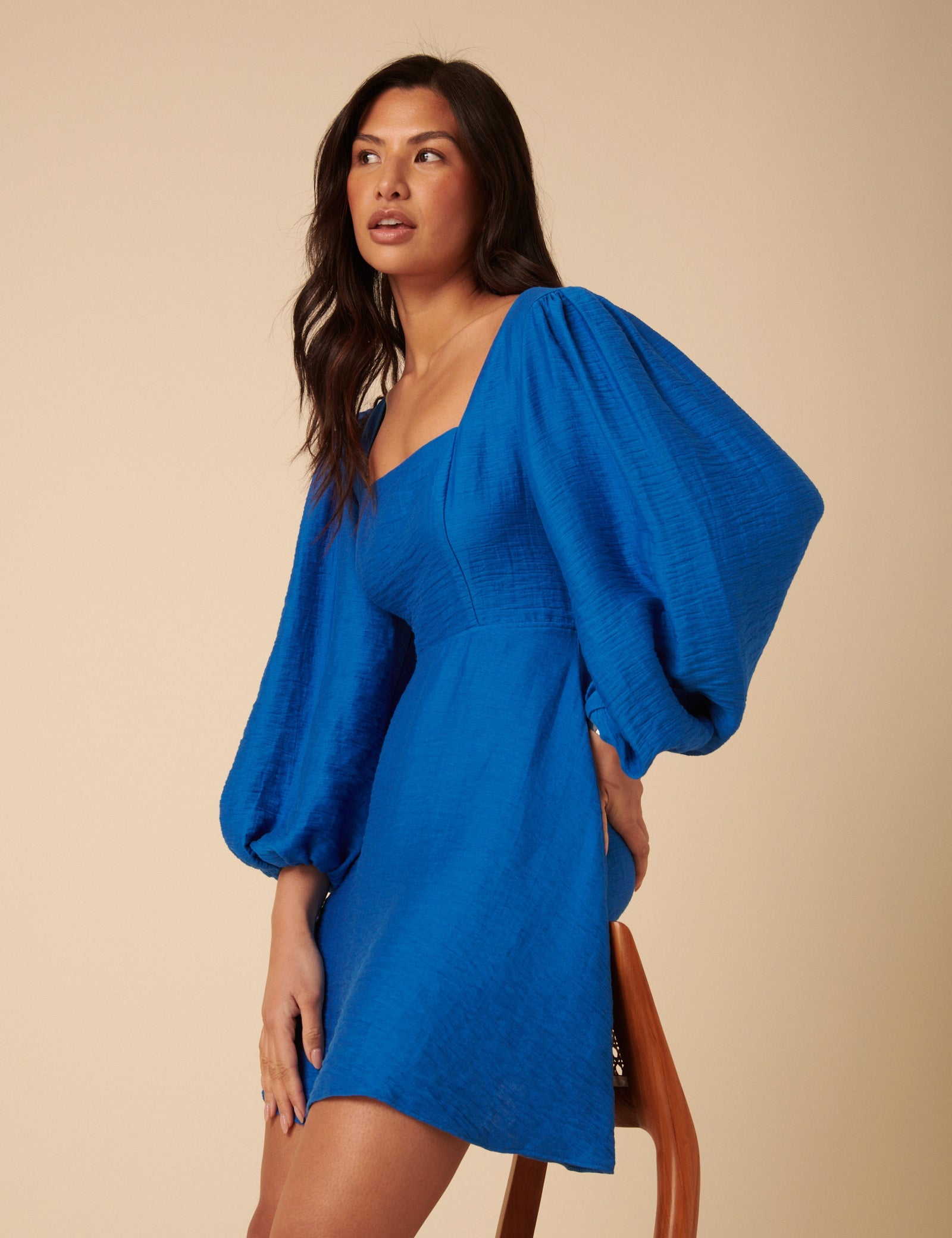 Blue Balloon Sleeve Loredana Mini Dress