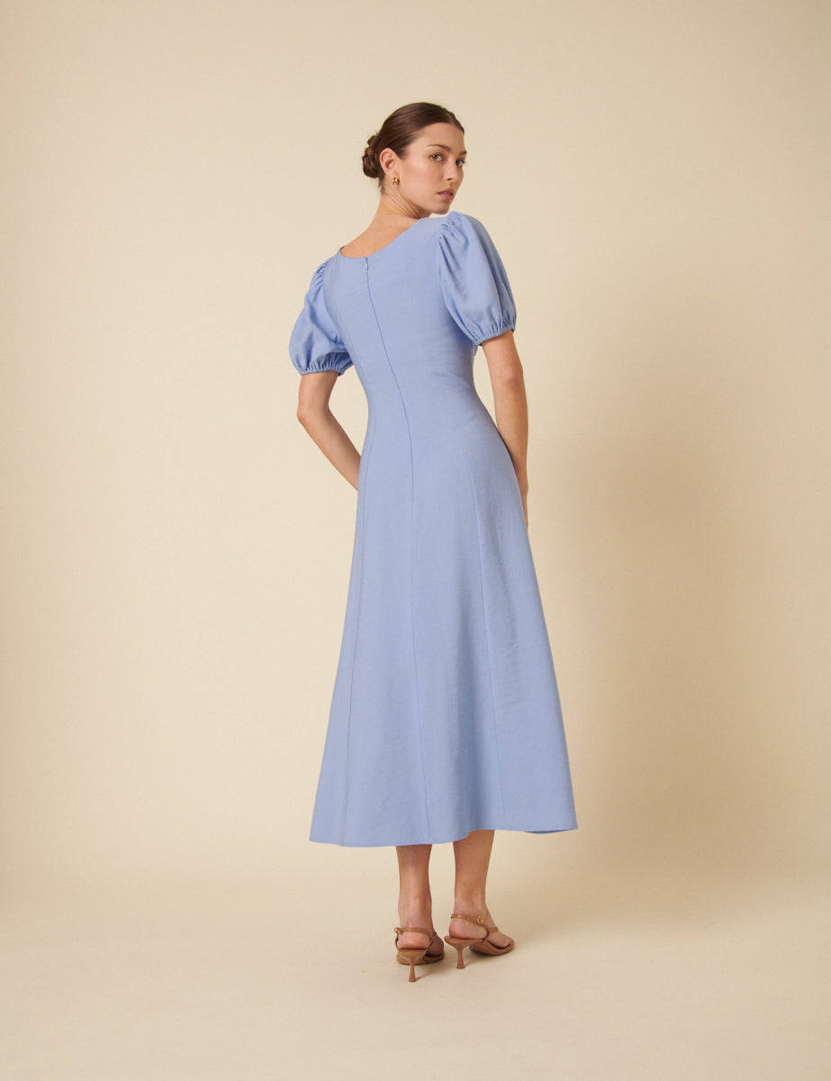 Pastel Blue Ruched Lola Midi Dress