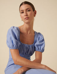 Pastel Blue Ruched Lola Midi Dress