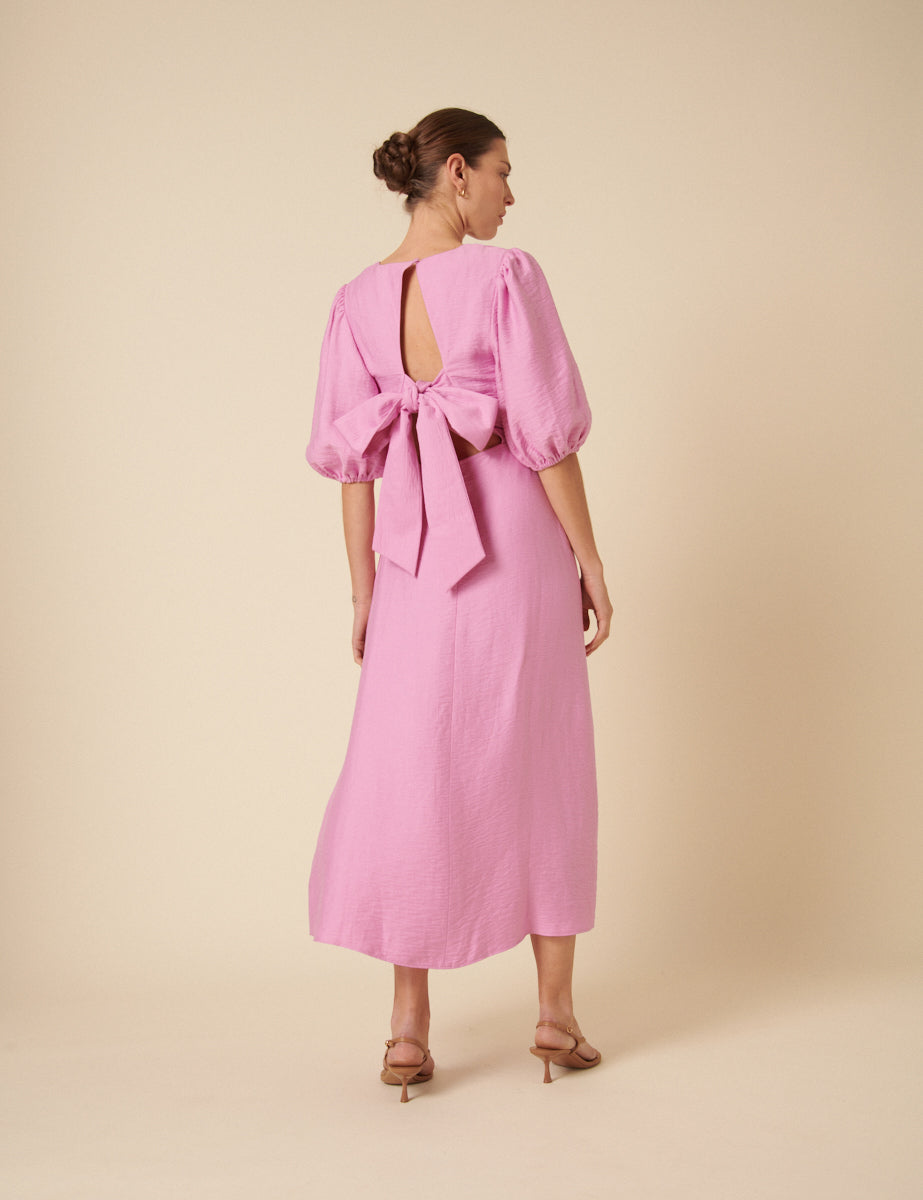 Pink Bow Back Zita Midi Dress