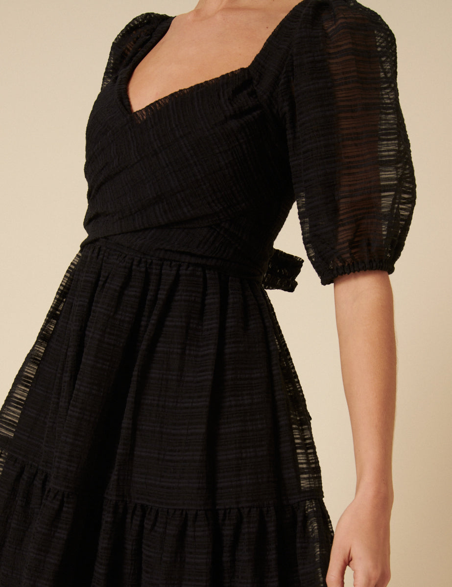 Black Organza Sadie Midi Dress