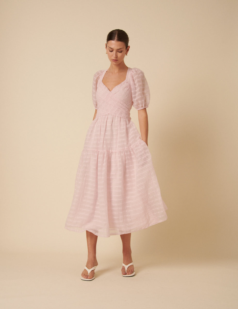 Pink Organza Sadie Midi Dress