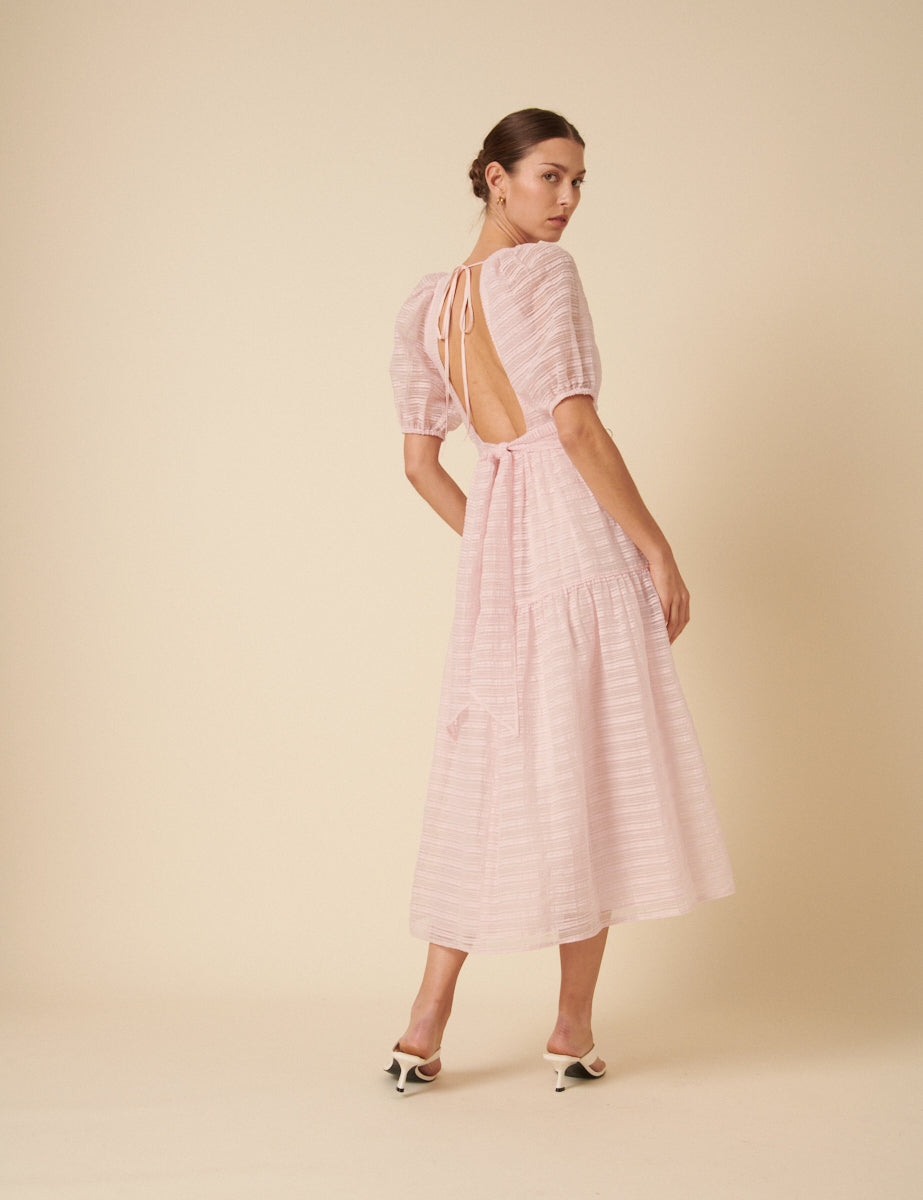 Pink Organza Sadie Midi Dress