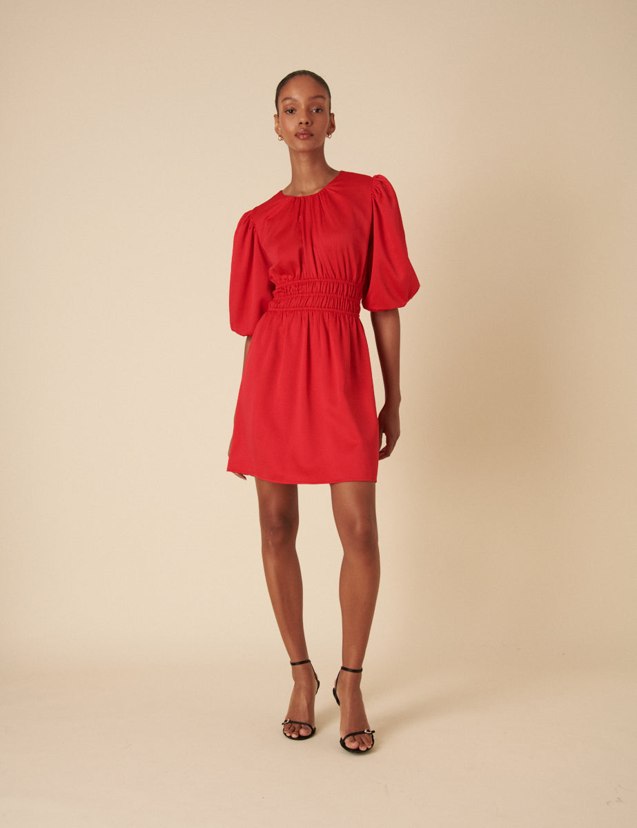 Red Puff Sleeve Zelda Mini Dress