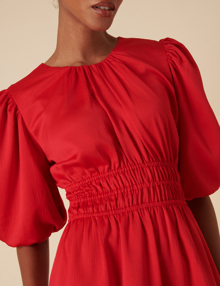 Red Puff Sleeve Zelda Mini Dress