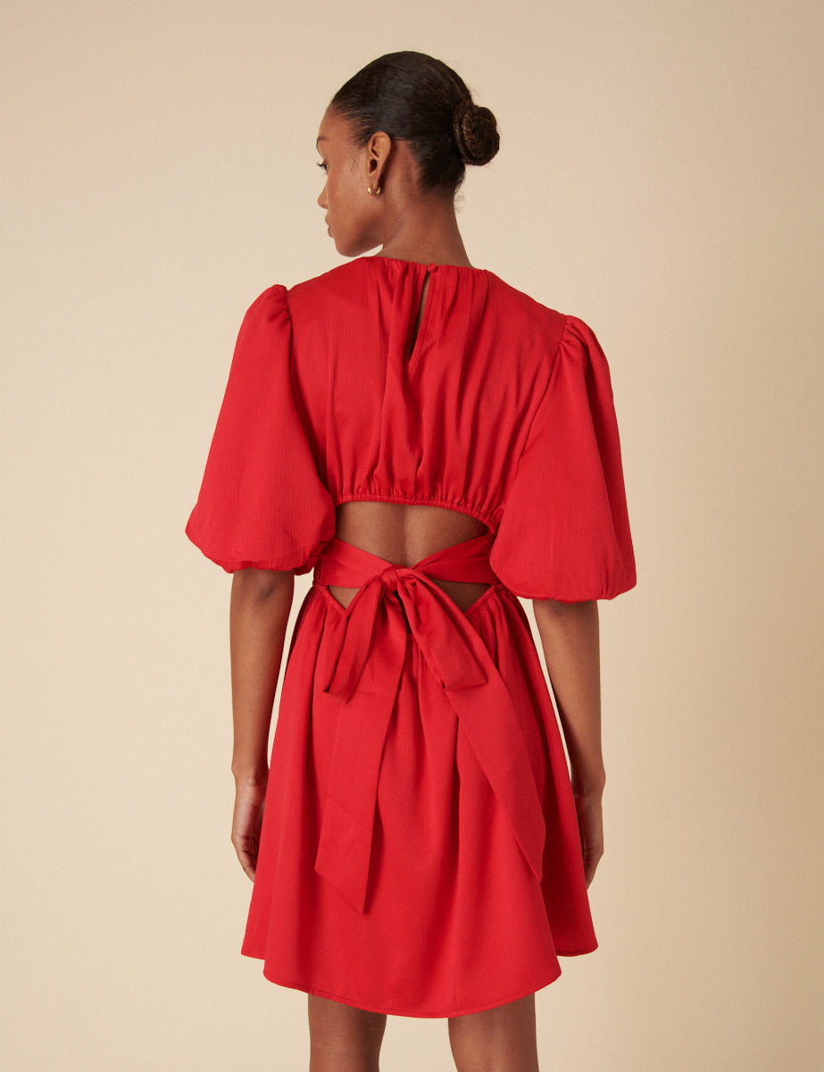 Red Puff Sleeve Zelda Mini Dress