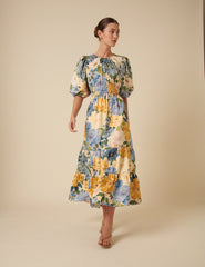 Floral Puff Sleeve Tiered Zelda Midi Dress