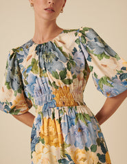 Floral Puff Sleeve Tiered Zelda Midi Dress
