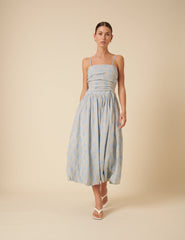 Blue Bubble Hem Bandeau Midi Dress