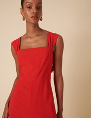 Red Square Neck Jumpsuit