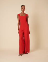 Red Square Neck Jumpsuit