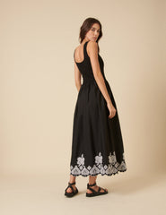 Black Floral Embroidered Colorado Midi Dress