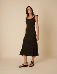 Black Ditsy Floral Adrian Midi Dress