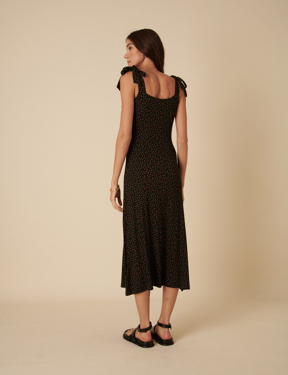 Black Ditsy Floral Adrian Midi Dress