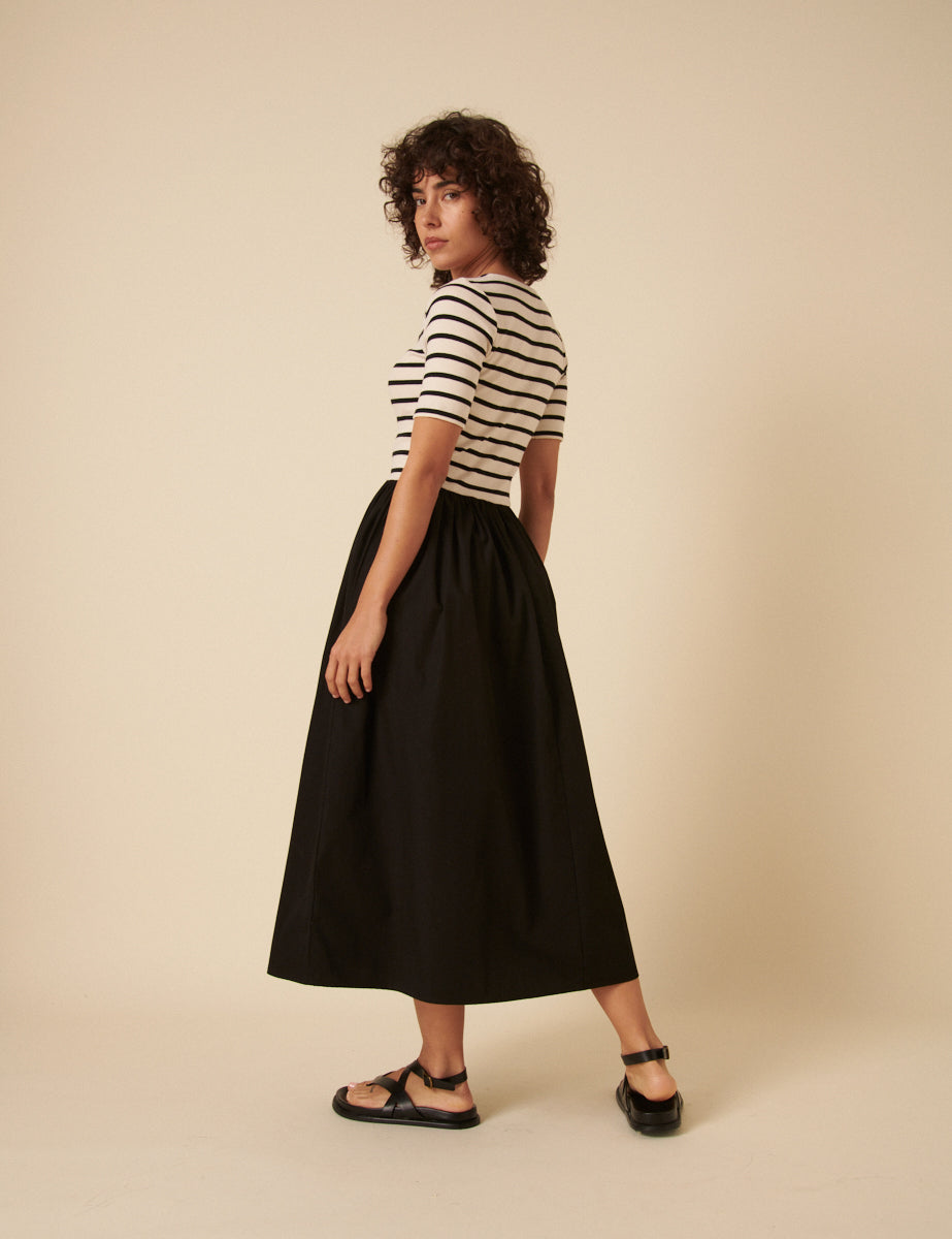 Black and White Stripe Finn Midi Dress