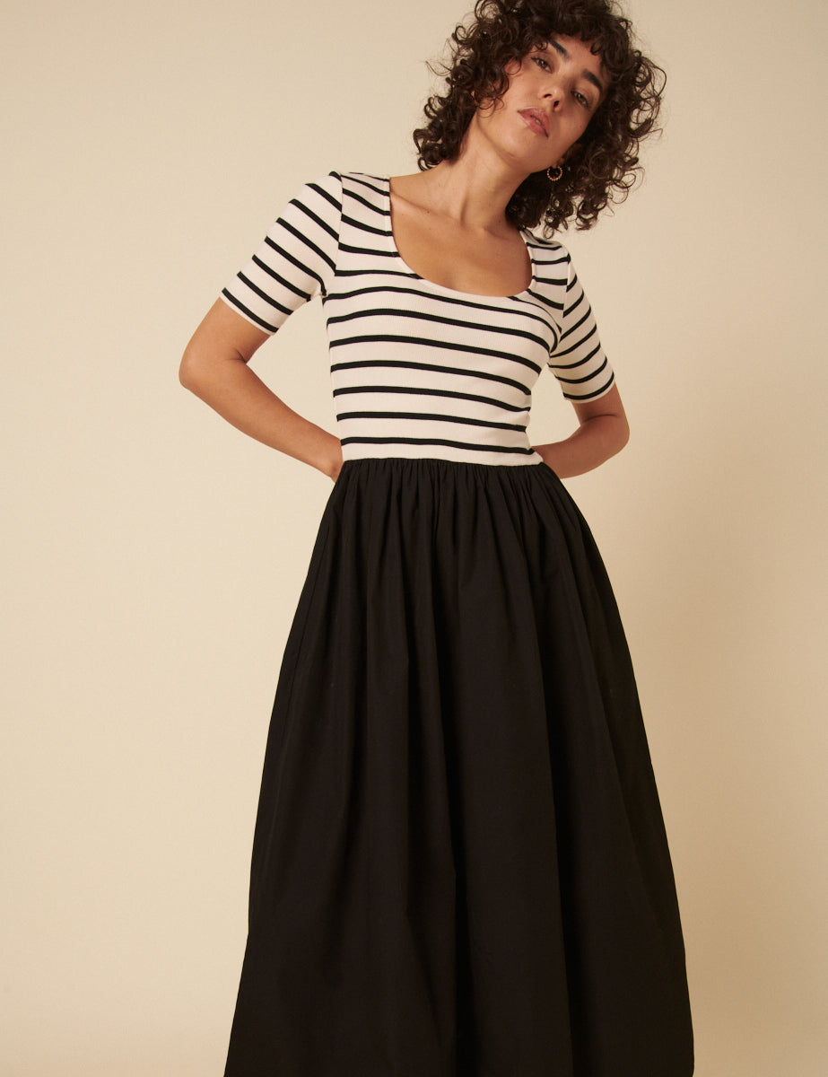Black and White Stripe Finn Midi Dress