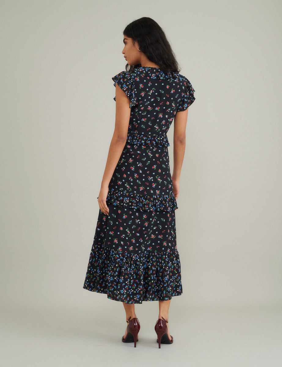 Black Floral Suvi Midi Dress