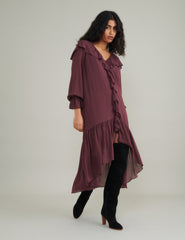 Burgundy Chiffon Ruffle Trim Koko Midi Smock Dress