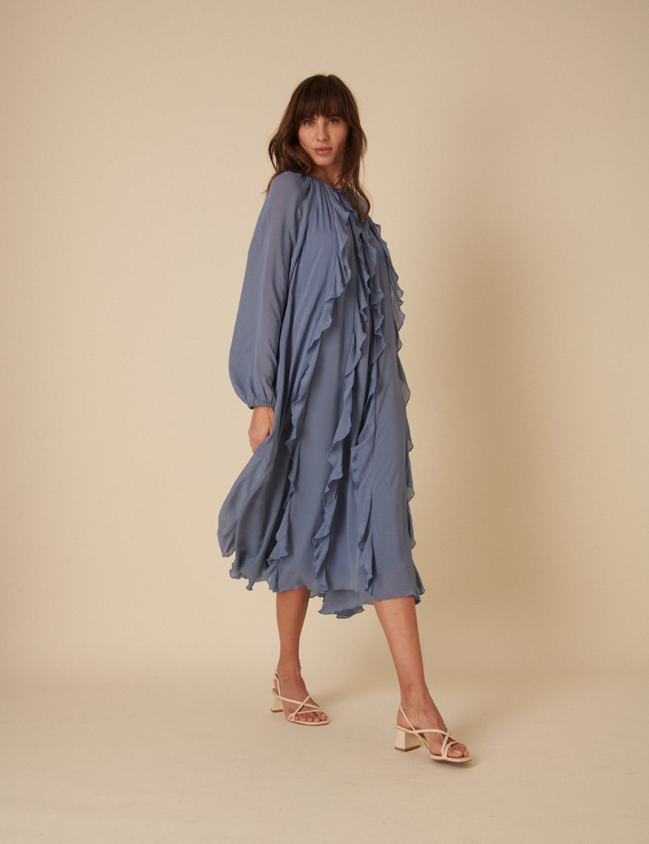 Blue Chiffon Dixie Midi Smock Dress