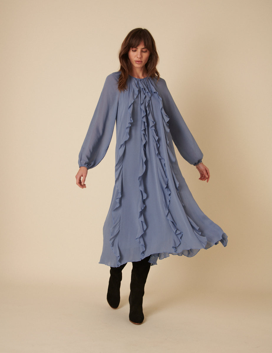 Blue Chiffon Dixie Midi Smock Dress