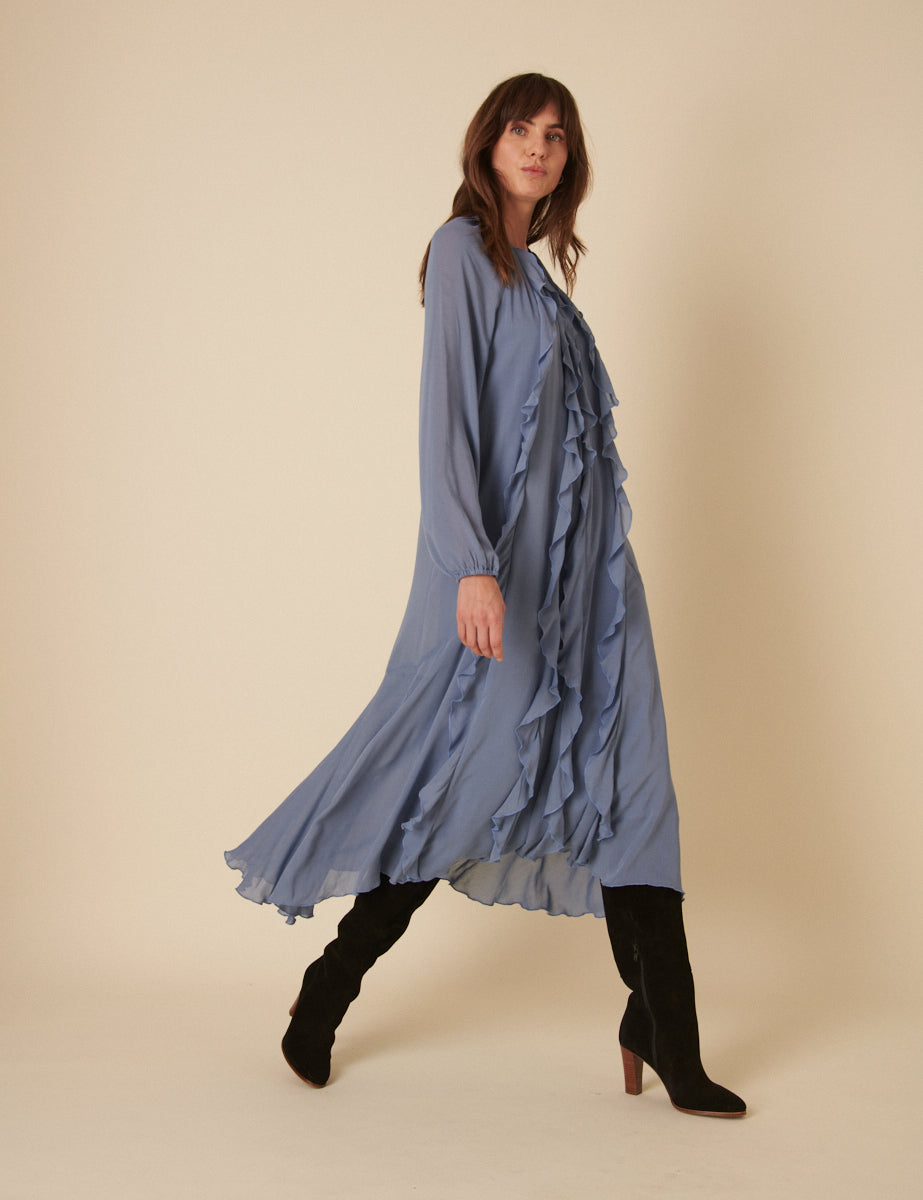 Blue Chiffon Dixie Midi Smock Dress