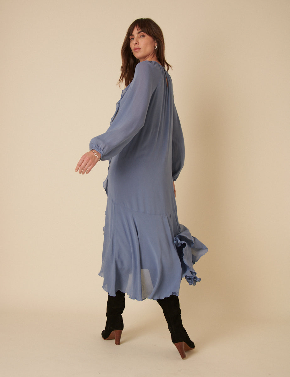Blue Chiffon Dixie Midi Smock Dress