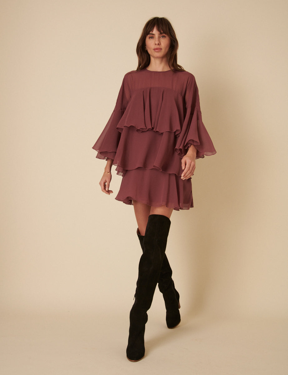 Burgundy Ruffled Ret Mini Dress