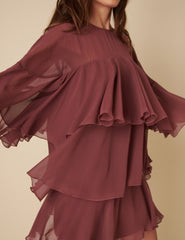 Burgundy Ruffled Ret Mini Dress