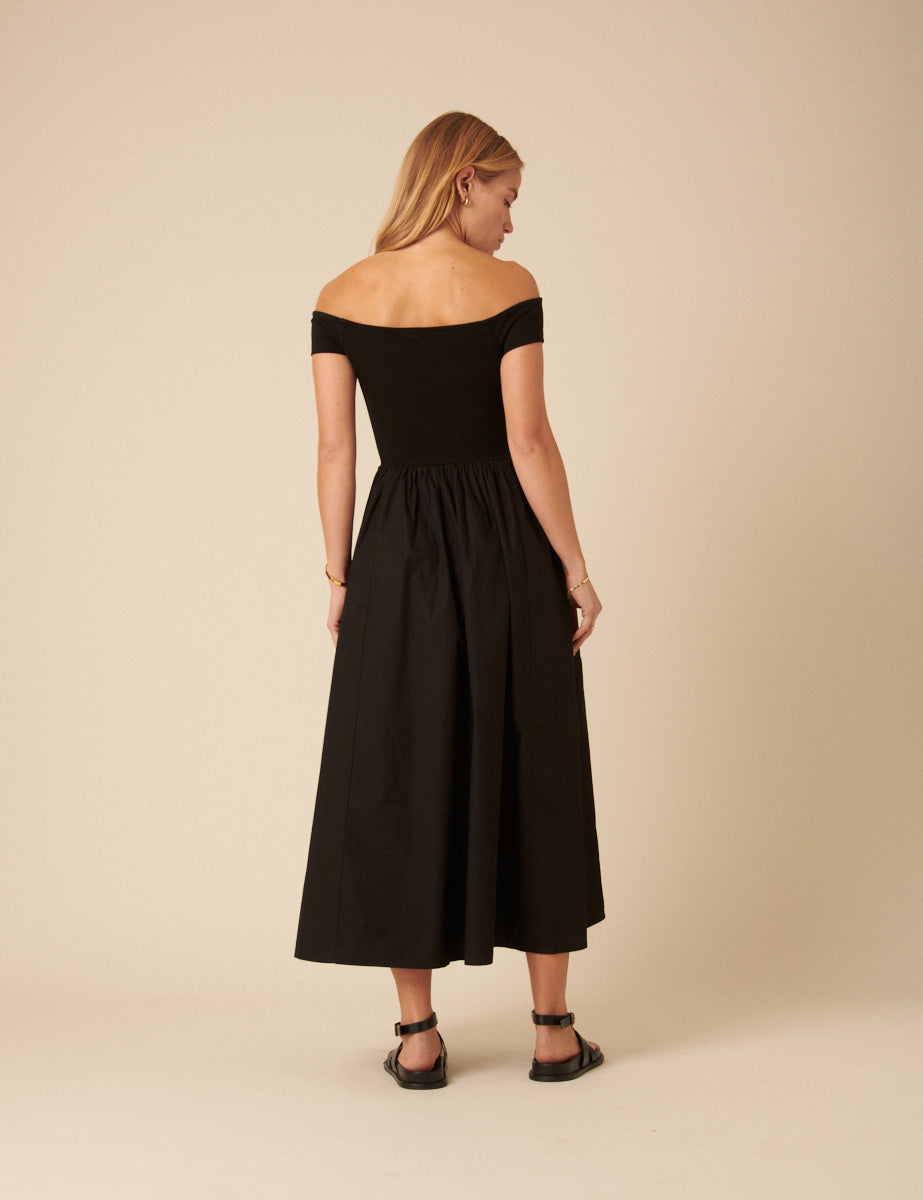Black Bardot Midi Dress