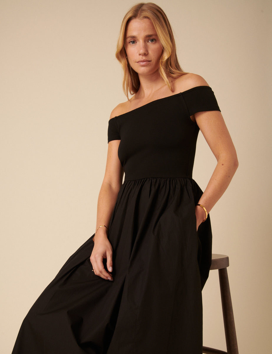 Black Bardot Midi Dress